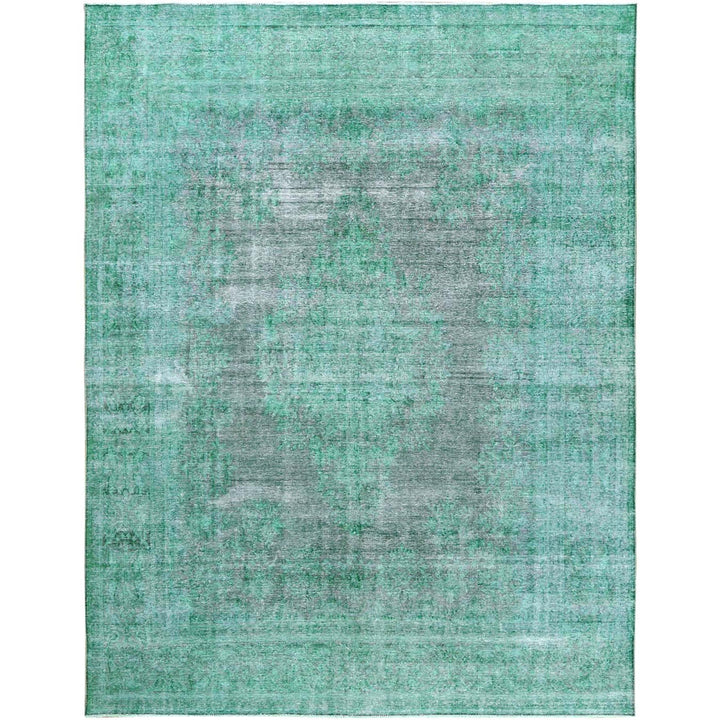 9'7" x 12'5" Vintage Hand Knotted Green Cotton Rectangle Oriental Rug - MOA10260305