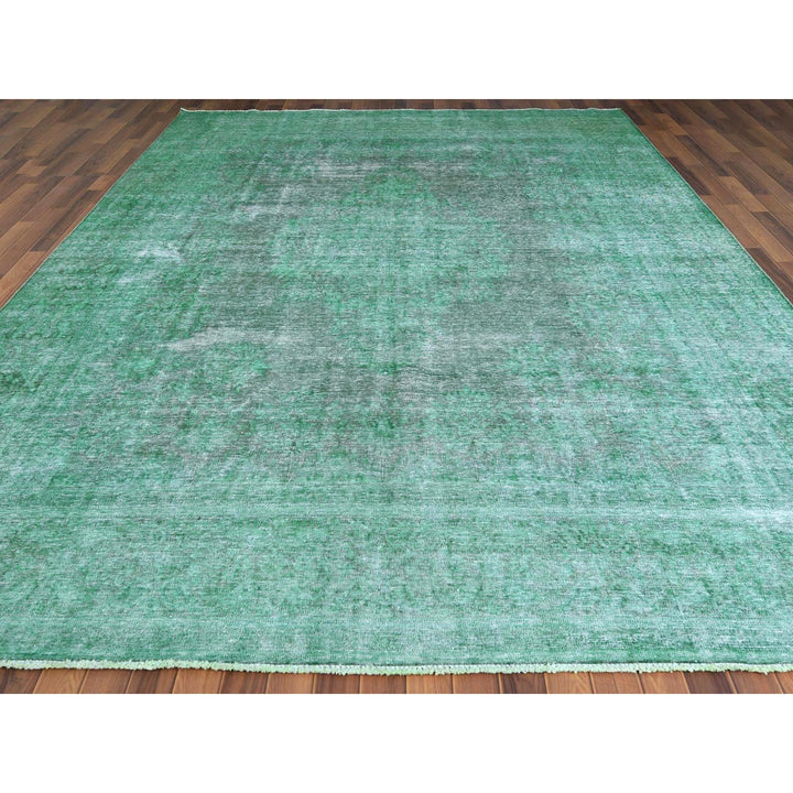 9'7" x 12'5" Vintage Hand Knotted Green Cotton Rectangle Oriental Rug - MOA10260305