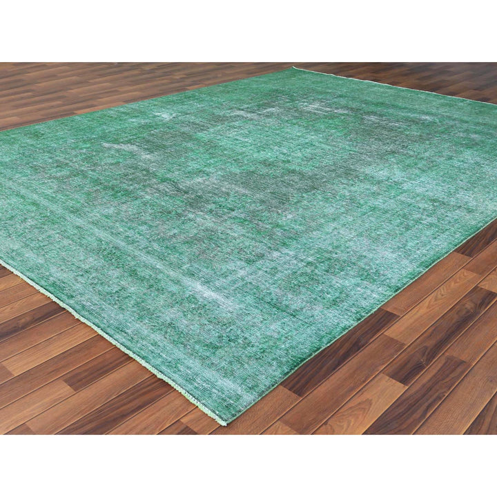 9'7" x 12'5" Vintage Hand Knotted Green Cotton Rectangle Oriental Rug - MOA10260305