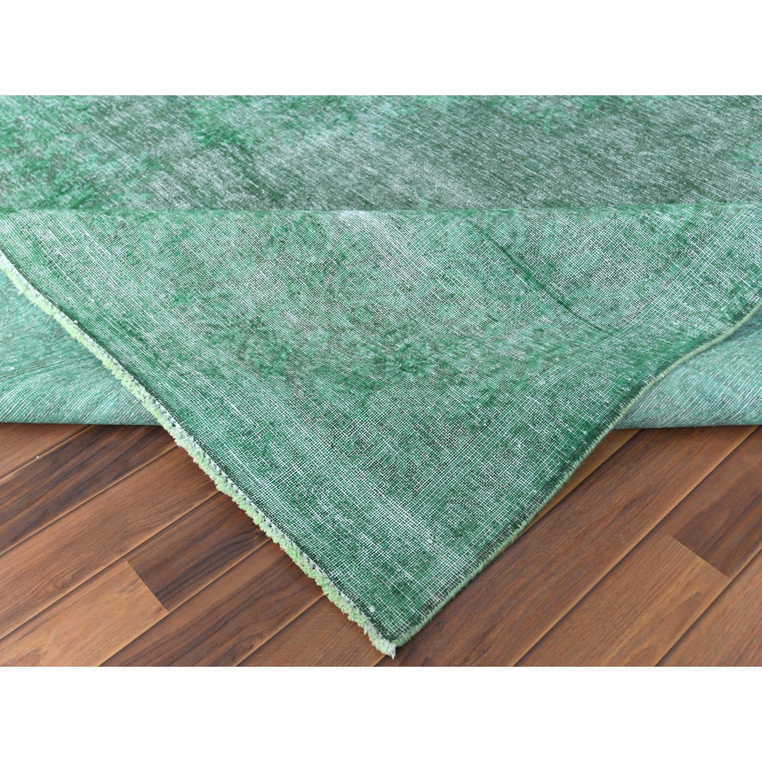 9'7" x 12'5" Vintage Hand Knotted Green Cotton Rectangle Oriental Rug - MOA10260305