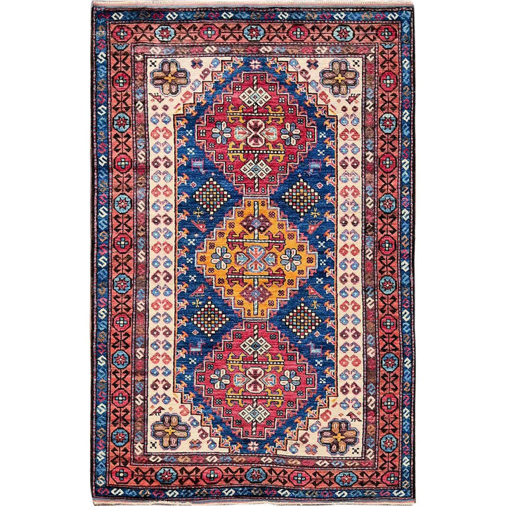 4'0" x 6'1" New Hand Knotted Blue Wool Rectangle Oriental Rug - MOA102603