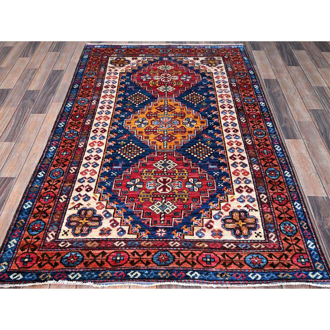 4'0" x 6'1" New Hand Knotted Blue Wool Rectangle Oriental Rug - MOA102603