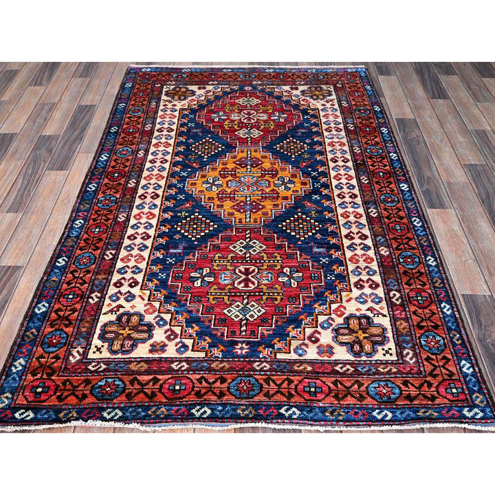 4'0" x 6'1" New Hand Knotted Blue Wool Rectangle Oriental Rug - MOA102603