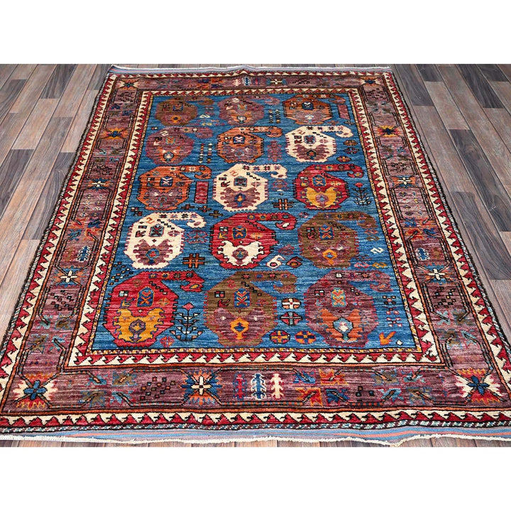 4'4" x 5'9" New Hand Knotted Blue Wool Rectangle Oriental Rug - MOA102604