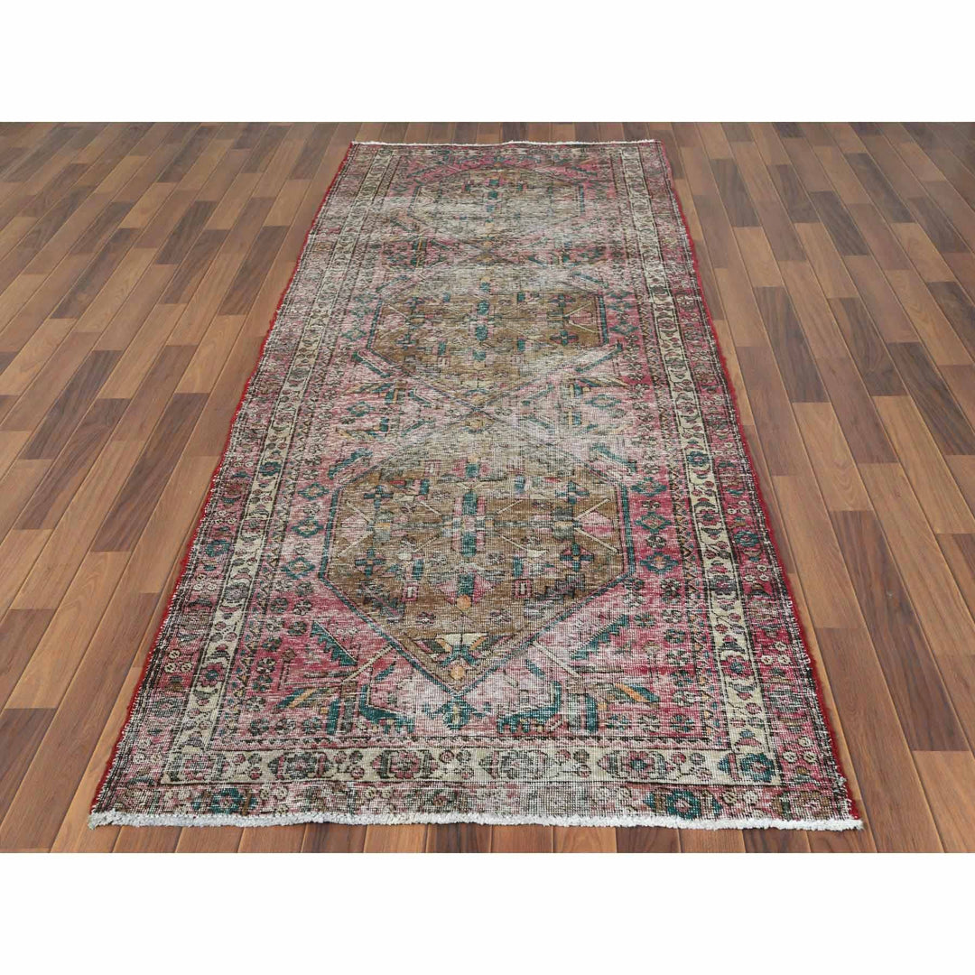 3'10" x 10'3" Vintage Hand Knotted Red Cotton Runner Oriental Rug - MOA10260505