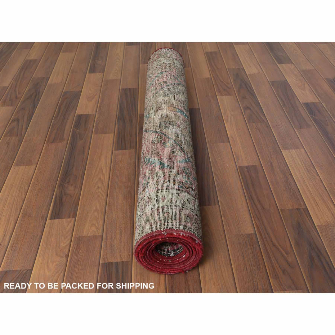 3'10" x 10'3" Vintage Hand Knotted Red Cotton Runner Oriental Rug - MOA10260505