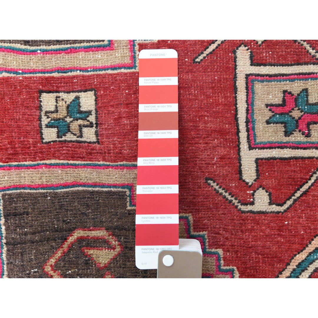 3'9" x 10'9" Vintage Hand Knotted Red Cotton Runner Oriental Rug - MOA10260510