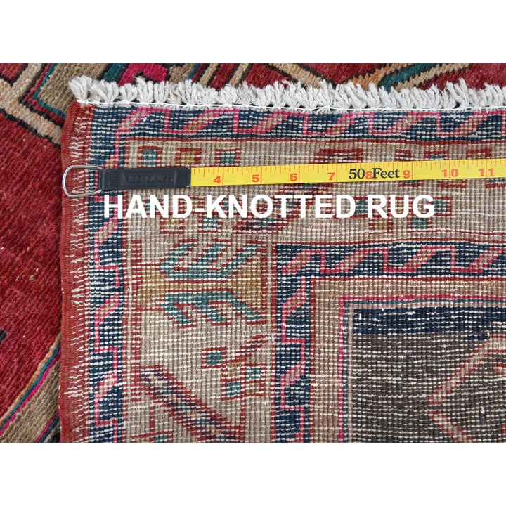 3'9" x 10'9" Vintage Hand Knotted Red Cotton Runner Oriental Rug - MOA10260510