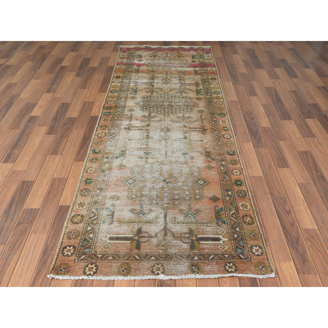 3'4" x 10'8" Vintage Hand Knotted Brown Wool Runner Oriental Rug - MOA10260514