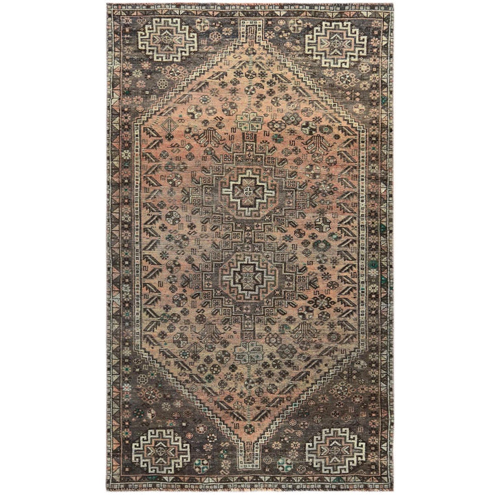 4'4" x 7'5" Vintage Hand Knotted Brown Wool Rectangle Oriental Rug - MOA10260551