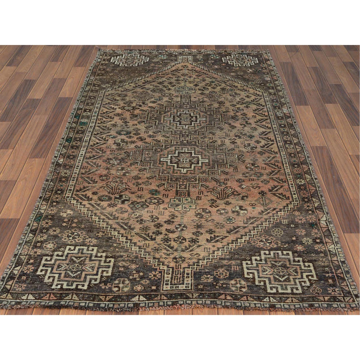 4'4" x 7'5" Vintage Hand Knotted Brown Wool Rectangle Oriental Rug - MOA10260551