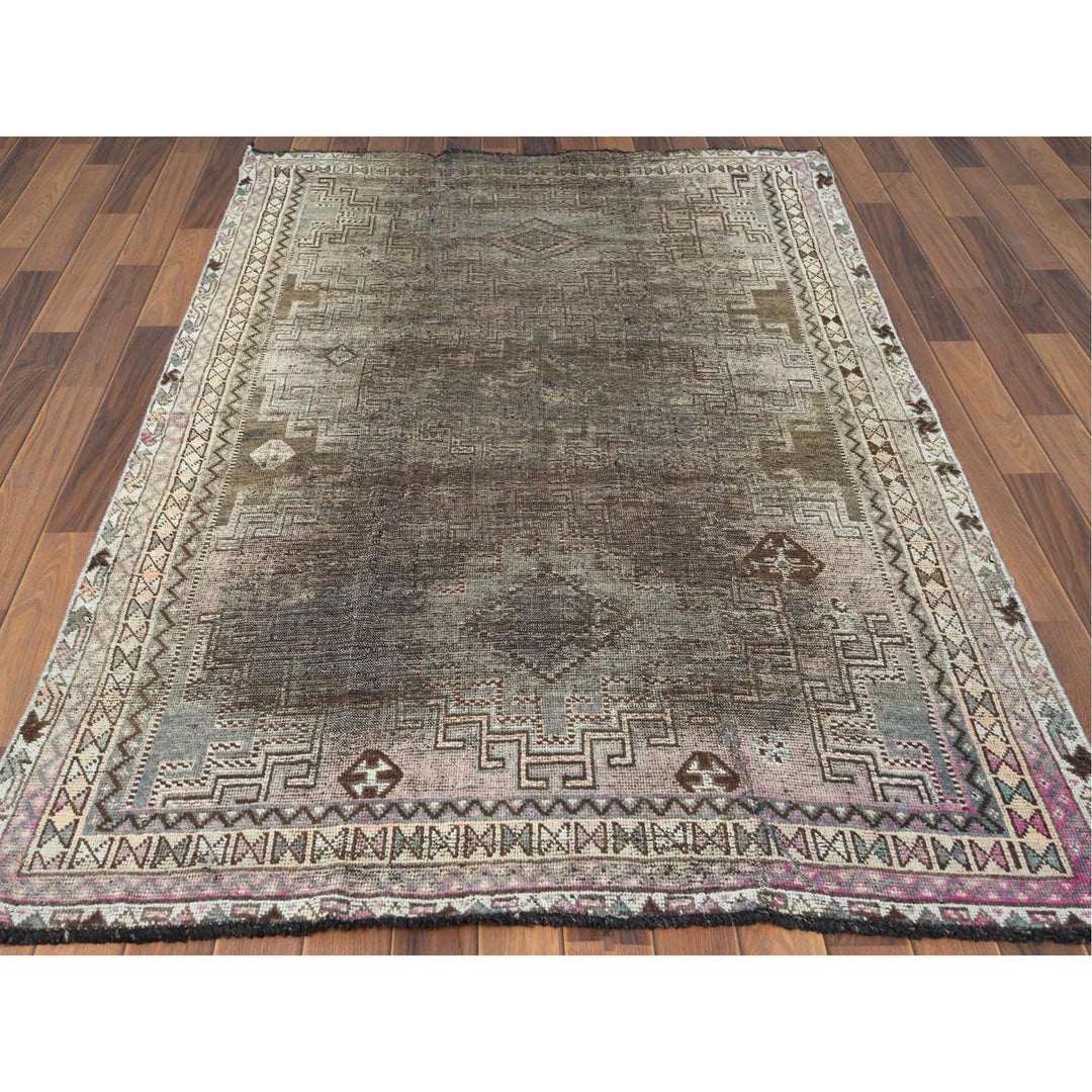 4'5" x 7'2" Vintage Hand Knotted Beige Wool Rectangle Oriental Rug - MOA10260553