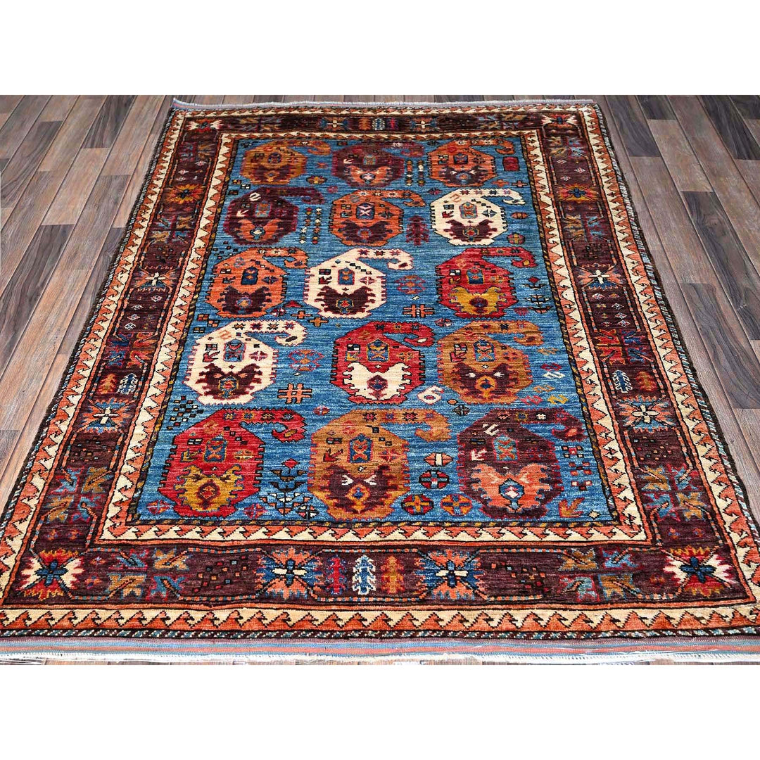 4'5" x 5'10" New Hand Knotted Blue Wool Rectangle Oriental Rug - MOA102605