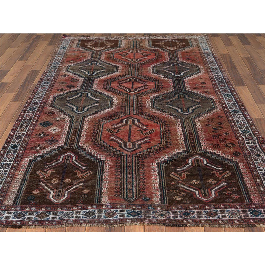 5'3" x 7'10" Vintage Hand Knotted Red Wool Rectangle Oriental Rug - MOA10260617