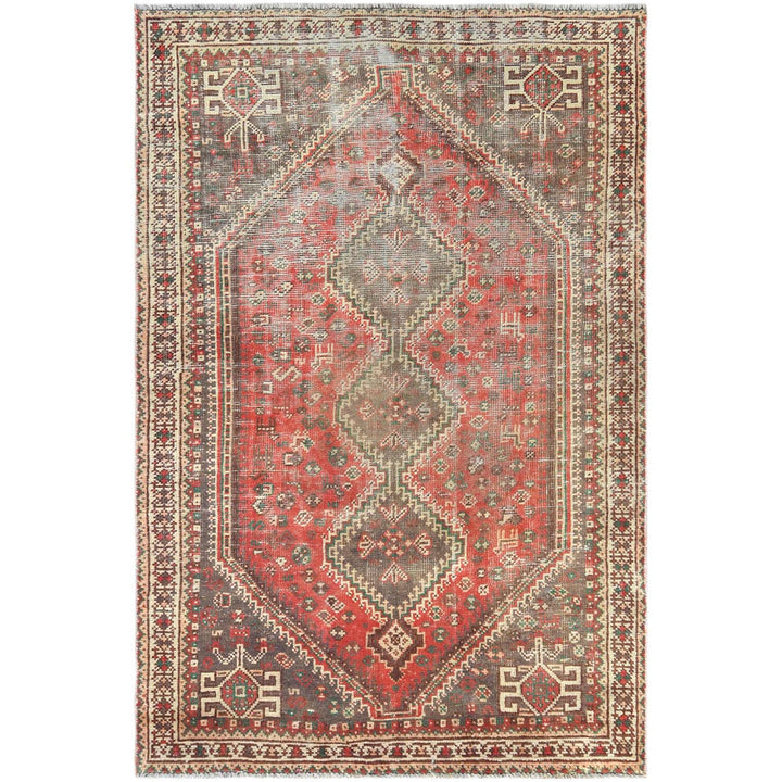 4'9" x 7'1" Vintage Hand Knotted Red Wool Rectangle Oriental Rug - MOA10260621