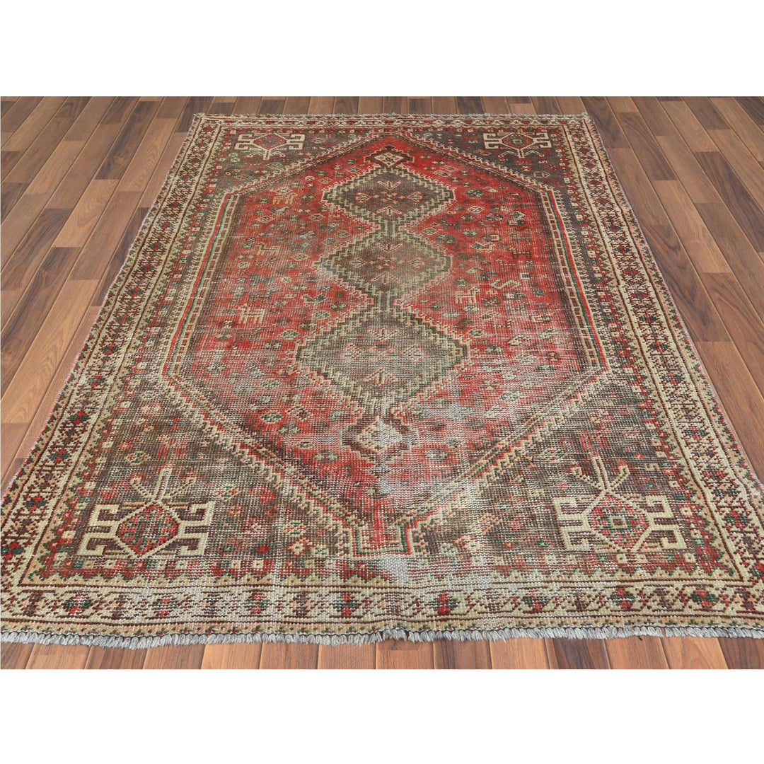 4'9" x 7'1" Vintage Hand Knotted Red Wool Rectangle Oriental Rug - MOA10260621