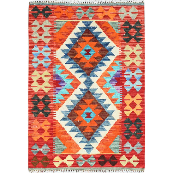 2'1" x 3'1" New Hand Woven Orange Cotton Rectangle Oriental Rug - MOA10260661