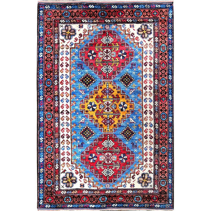 4'2" x 6'3" New Hand Knotted Blue Wool Rectangle Oriental Rug - MOA102607