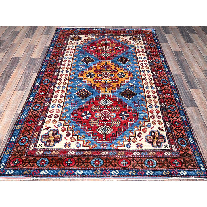 4'2" x 6'3" New Hand Knotted Blue Wool Rectangle Oriental Rug - MOA102607