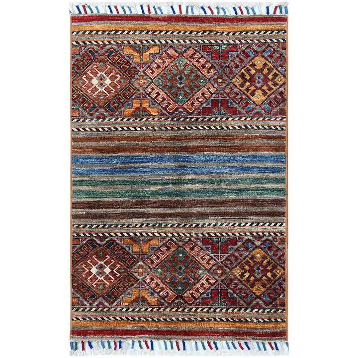 2'1" x 3'1" New Hand Knotted Brown Wool Rectangle Oriental Rug - MOA10260812