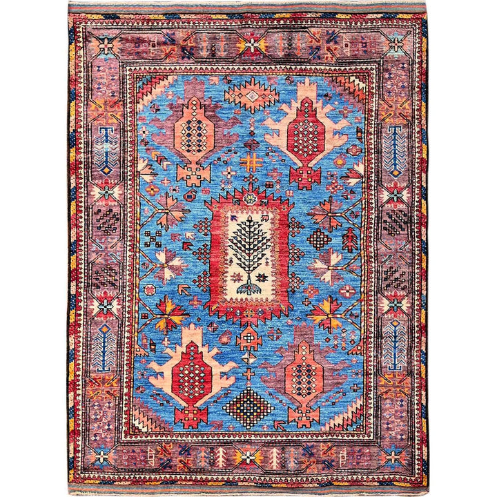4'3" x 5'7" New Hand Knotted Blue Wool Rectangle Oriental Rug - MOA102608