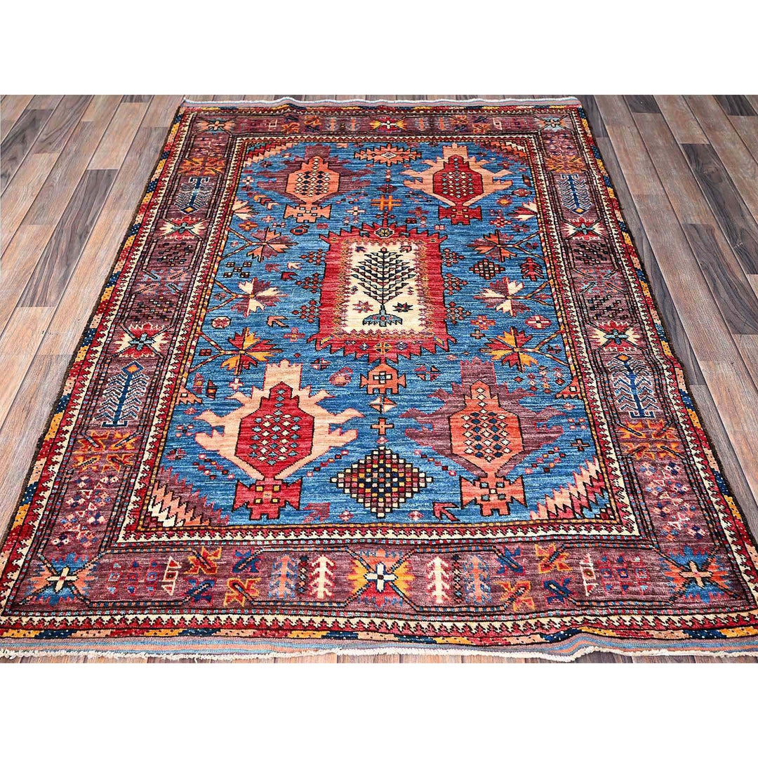 4'3" x 5'7" New Hand Knotted Blue Wool Rectangle Oriental Rug - MOA102608