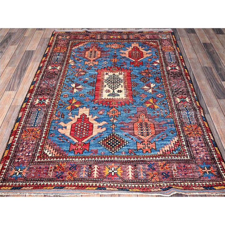4'3" x 5'7" New Hand Knotted Blue Wool Rectangle Oriental Rug - MOA102608