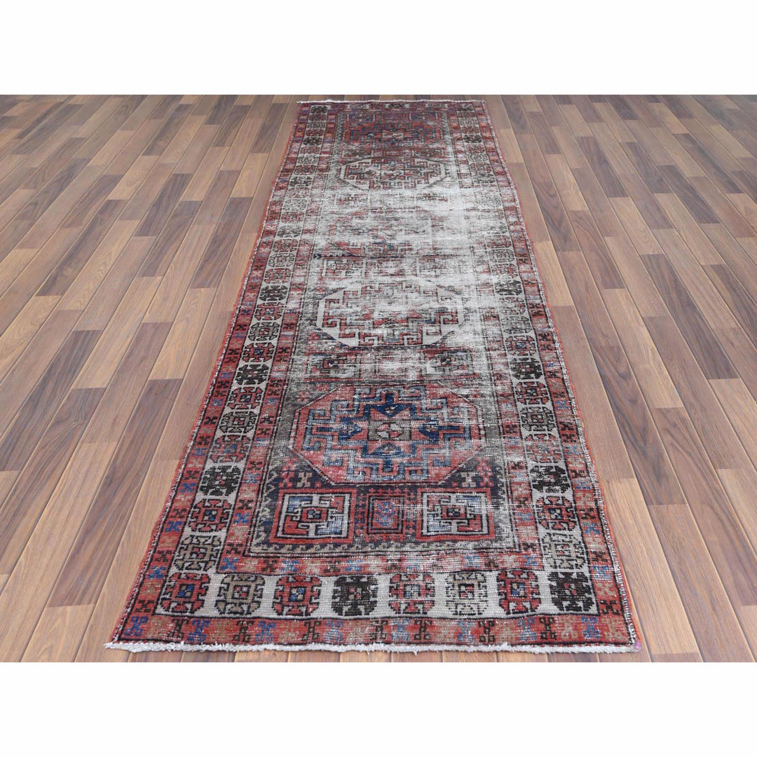 3'2" x 9'5" Vintage Hand Knotted Red Cotton Runner Oriental Rug - MOA10260946