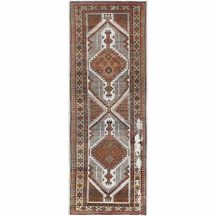 3'5" x 9'7" Vintage Hand Knotted Red Cotton Runner Oriental Rug - MOA10260982