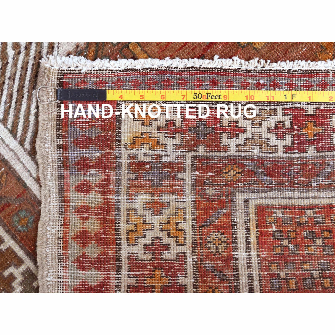 3'5" x 9'7" Vintage Hand Knotted Red Cotton Runner Oriental Rug - MOA10260982