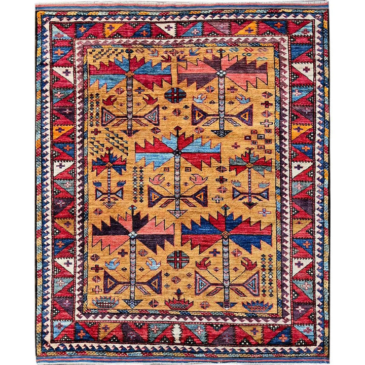 4'6" x 5'2" New Hand Knotted Yellow Wool Rectangle Oriental Rug - MOA102609