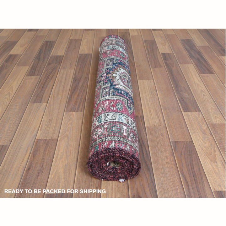 3'1" x 12'7" Vintage Hand Knotted Red Cotton Runner Oriental Rug - MOA10261008