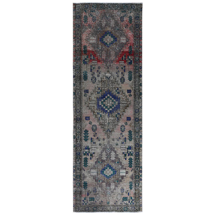 3'8" x 11'2" Vintage Hand Knotted Brown Cotton Runner Oriental Rug - MOA10261012