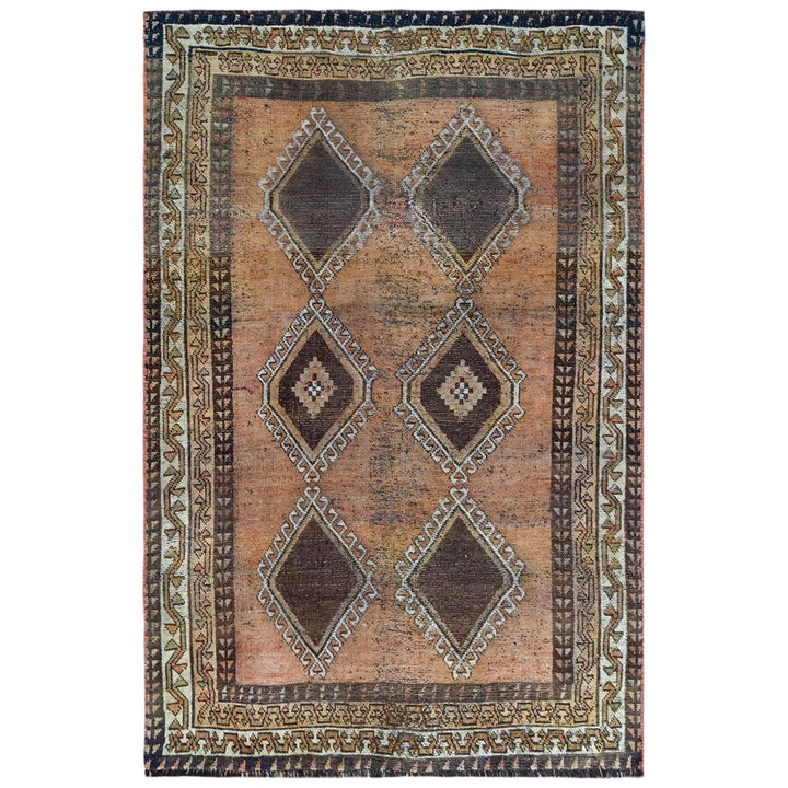 4'8" x 7'0" Vintage Hand Knotted Orange Wool Rectangle Oriental Rug - MOA10261076