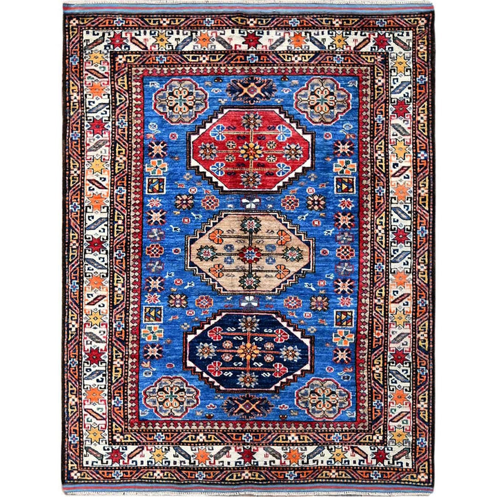 4'3" x 5'3" New Hand Knotted Blue Wool Rectangle Oriental Rug - MOA102610