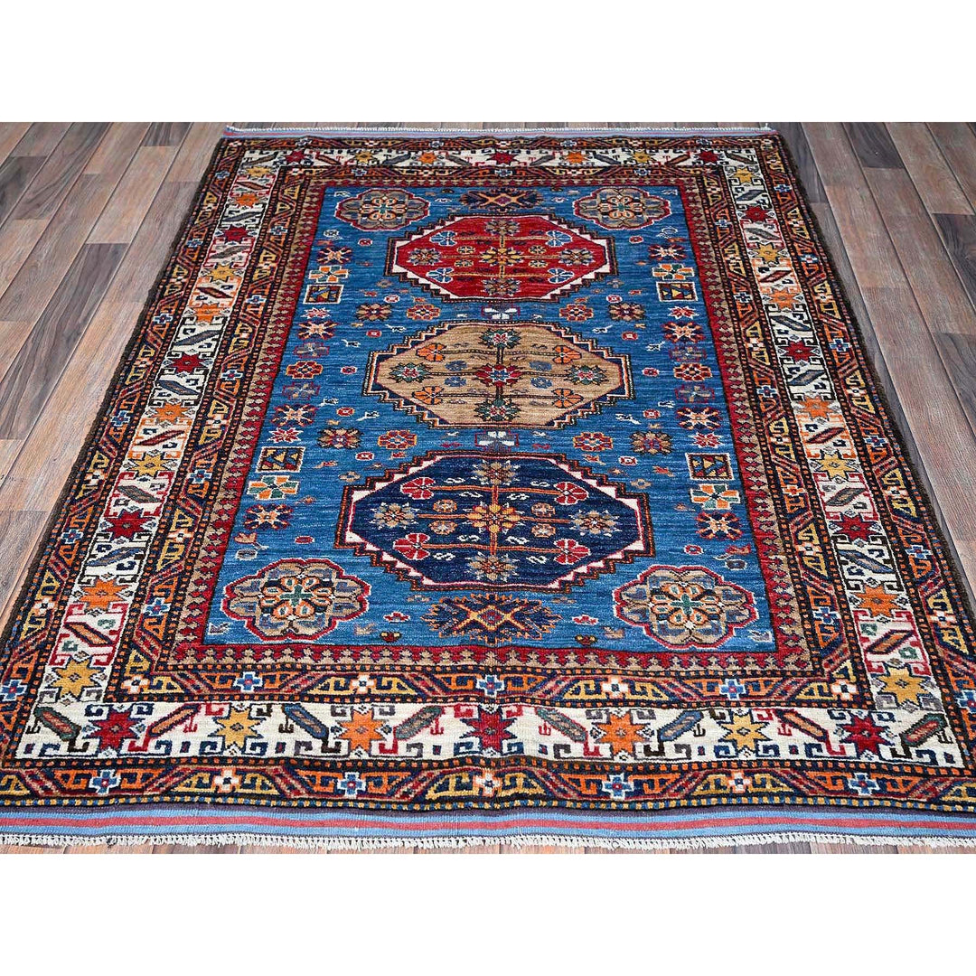4'3" x 5'3" New Hand Knotted Blue Wool Rectangle Oriental Rug - MOA102610