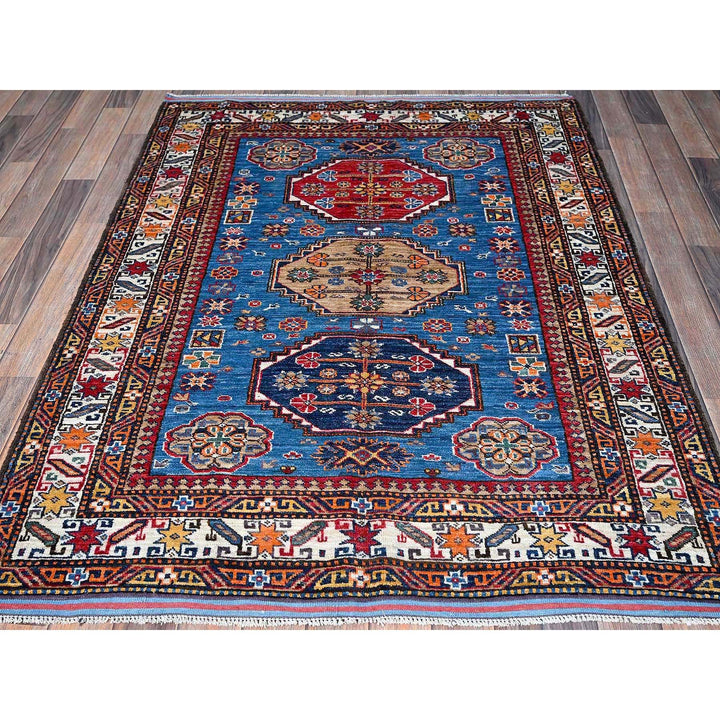 4'3" x 5'3" New Hand Knotted Blue Wool Rectangle Oriental Rug - MOA102610
