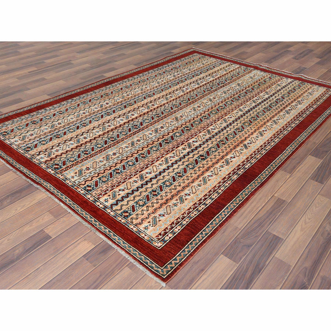 6'5" x 9'1" New Hand Knotted Brown Wool Rectangle Oriental Rug - MOA10261158