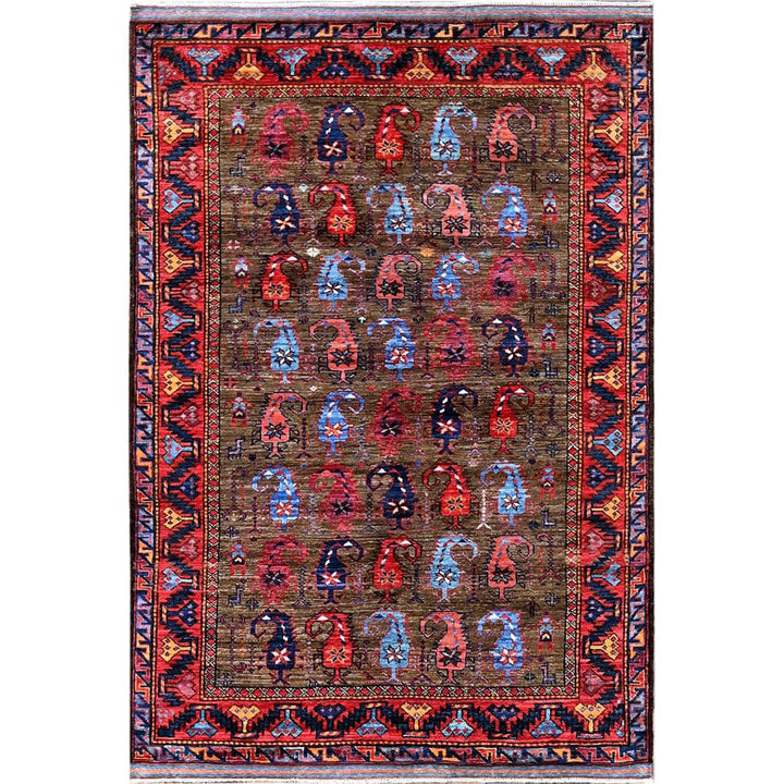4'1" x 5'10" New Hand Knotted Brown Wool Rectangle Oriental Rug - MOA102611