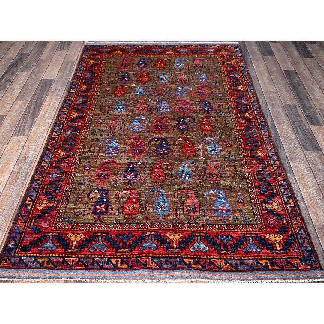 4'1" x 5'10" New Hand Knotted Brown Wool Rectangle Oriental Rug - MOA102611