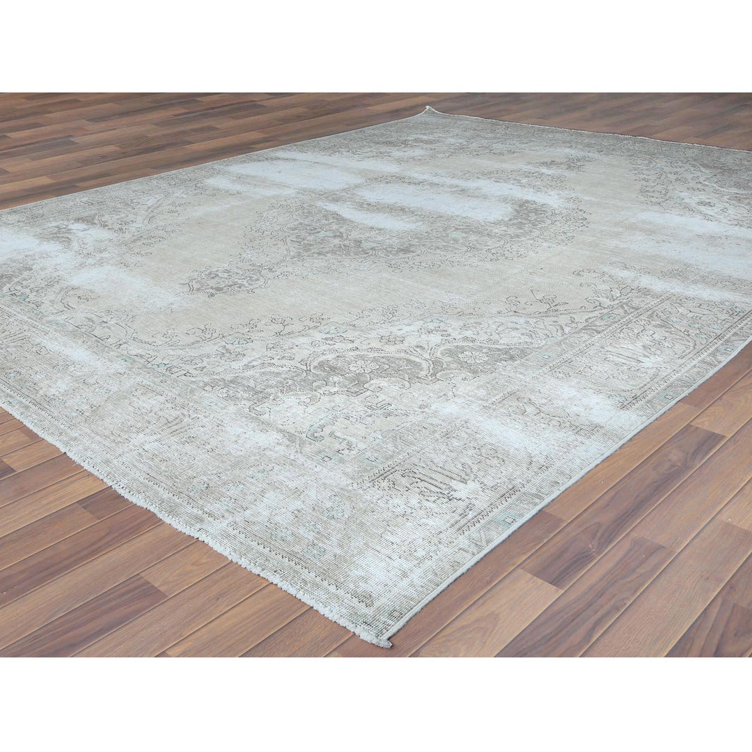 9'8" x 12'6" Vintage Hand Knotted Ivory Cotton Rectangle Oriental Rug - MOA10261216