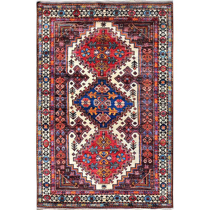 4'2" x 5'11" New Hand Knotted Ivory Wool Rectangle Oriental Rug - MOA102612