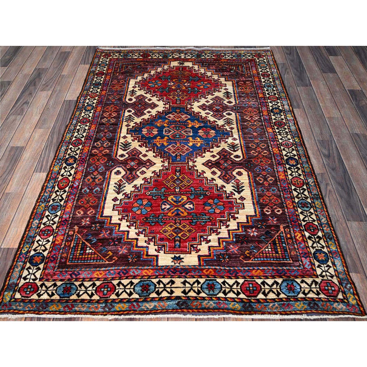 4'2" x 5'11" New Hand Knotted Ivory Wool Rectangle Oriental Rug - MOA102612