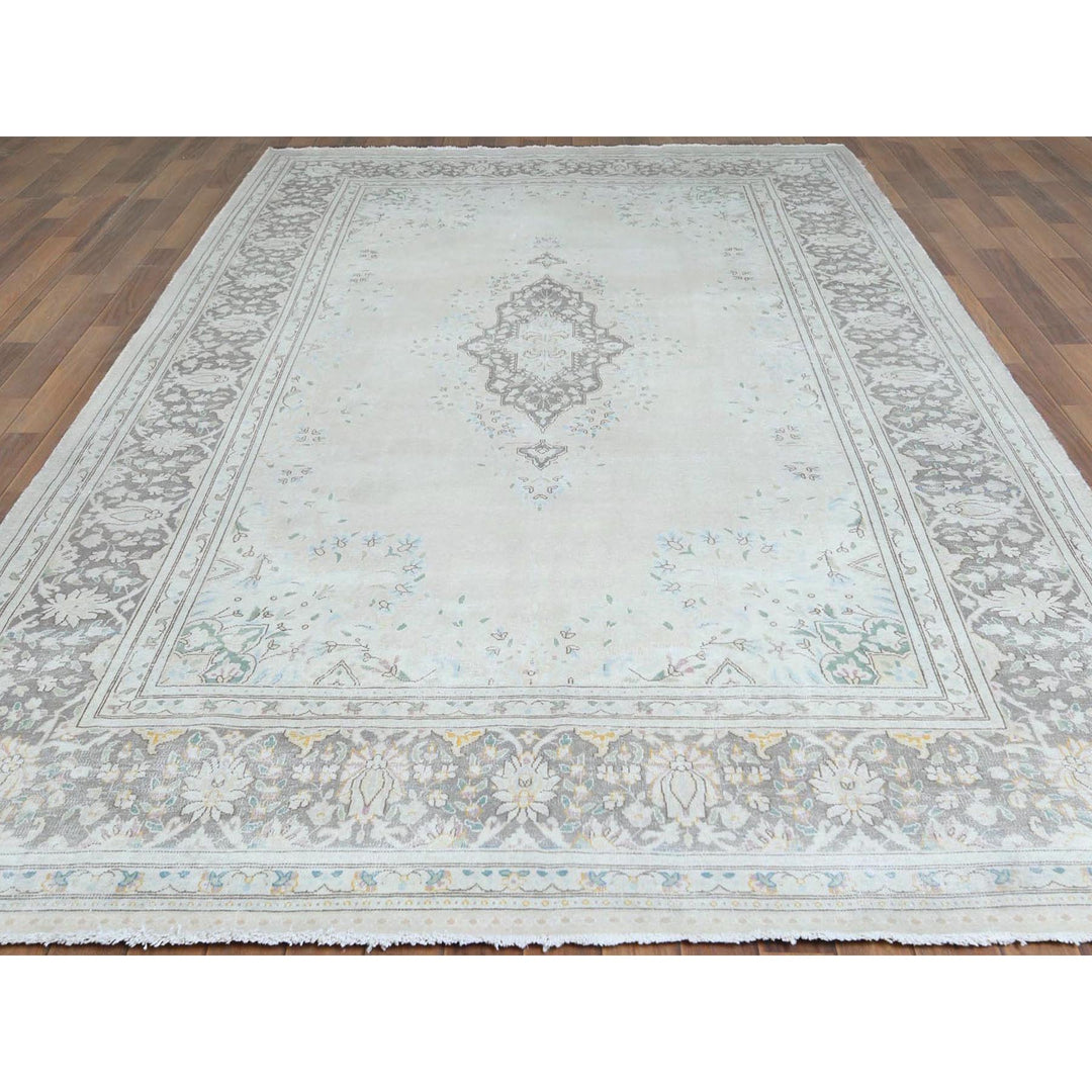 6'9" x 10'10" Vintage Hand Knotted Grey Cotton Rectangle Oriental Rug - MOA10261338