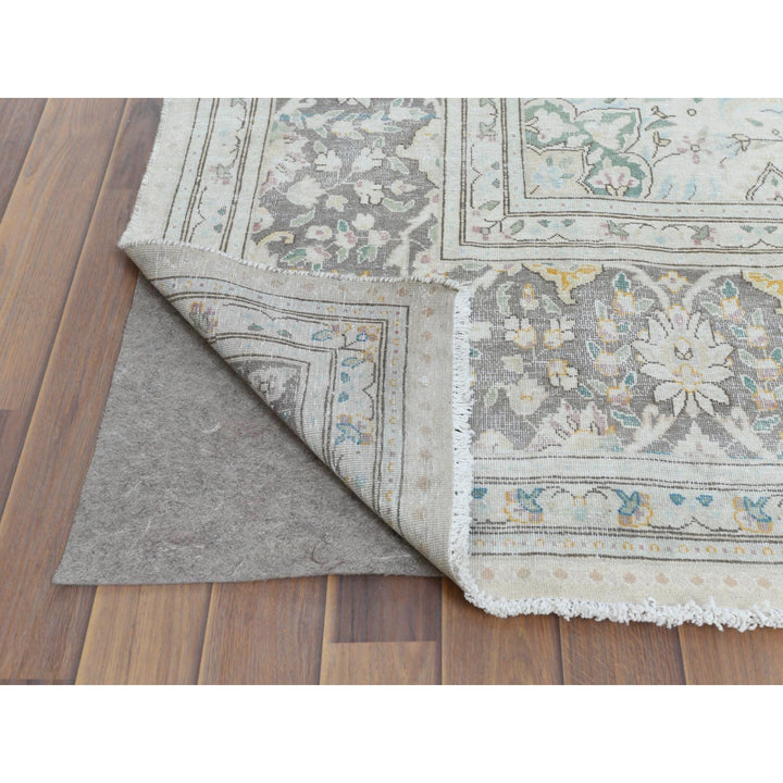 6'9" x 10'10" Vintage Hand Knotted Grey Cotton Rectangle Oriental Rug - MOA10261338