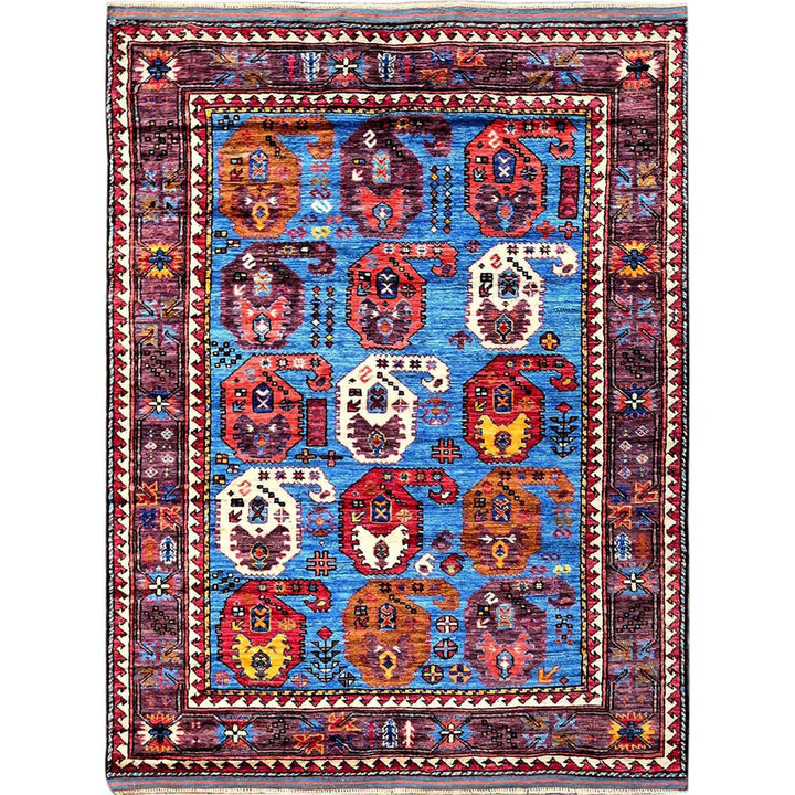 4'3" x 5'8" New Hand Knotted Blue Wool Rectangle Oriental Rug - MOA102613