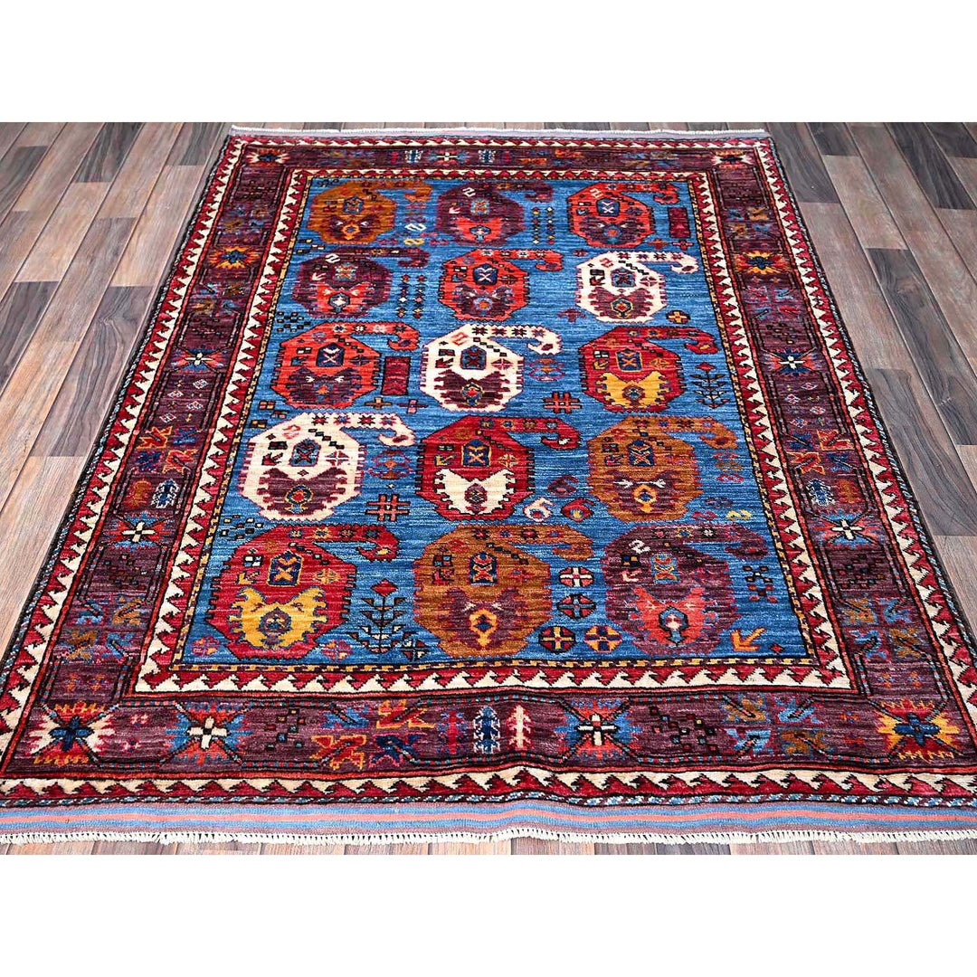 4'3" x 5'8" New Hand Knotted Blue Wool Rectangle Oriental Rug - MOA102613