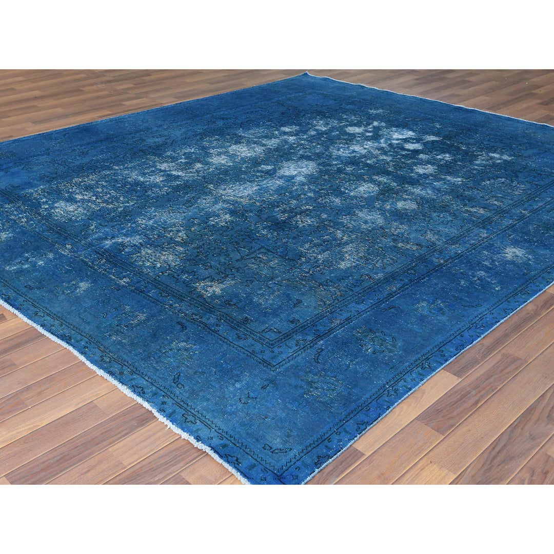 9'8" x 10'10" Vintage Hand Knotted Blue Cotton Rectangle Oriental Rug - MOA10261487