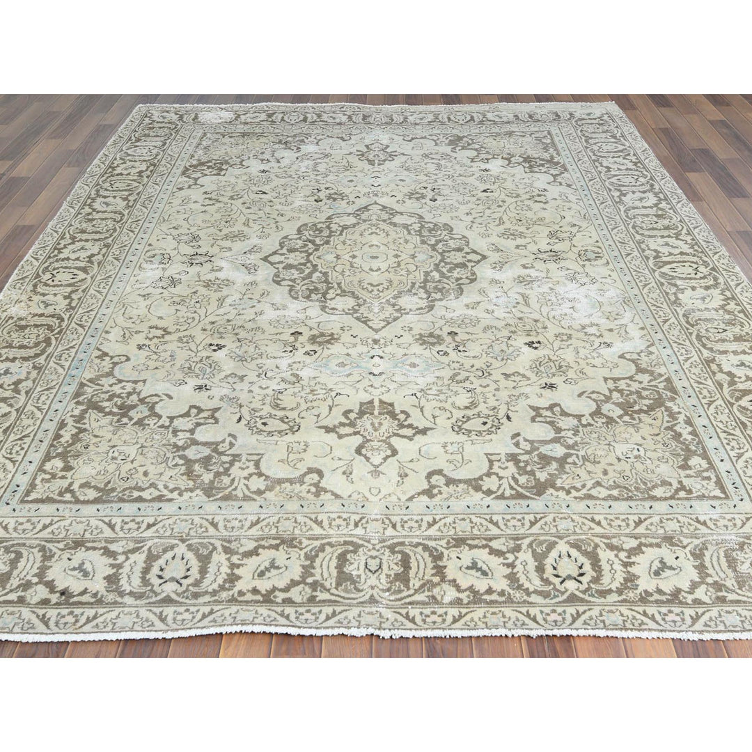 7'7" x 10'1" Vintage Hand Knotted Ivory Cotton Rectangle Oriental Rug - MOA10261503