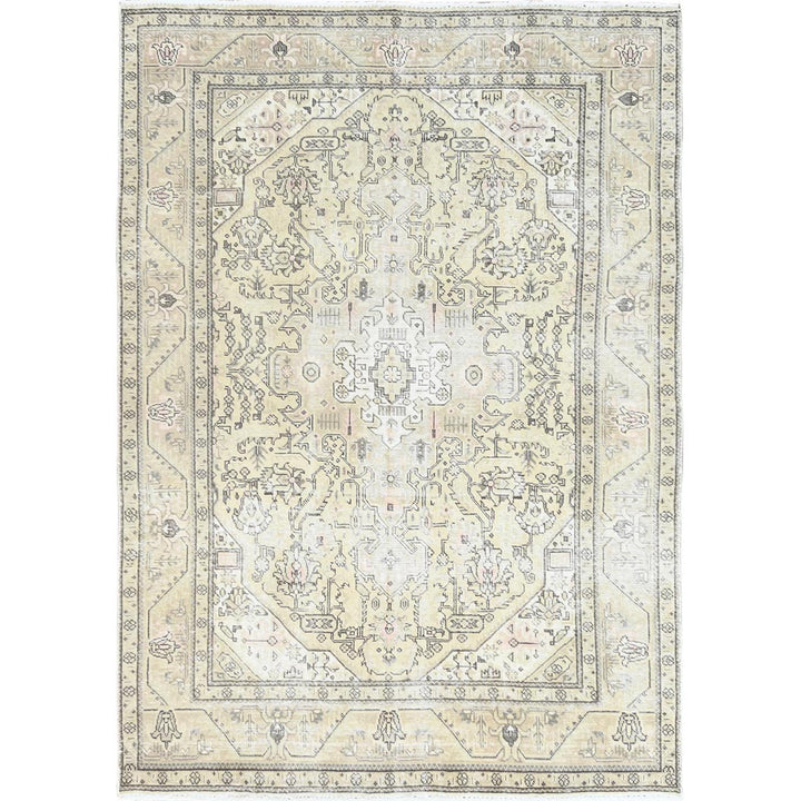 6'3" x 9'0" Vintage Hand Knotted Ivory Cotton Rectangle Oriental Rug - MOA10261582